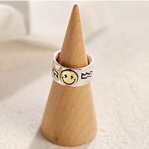 New Smiley Silver Ring with Gold Face Adjustable